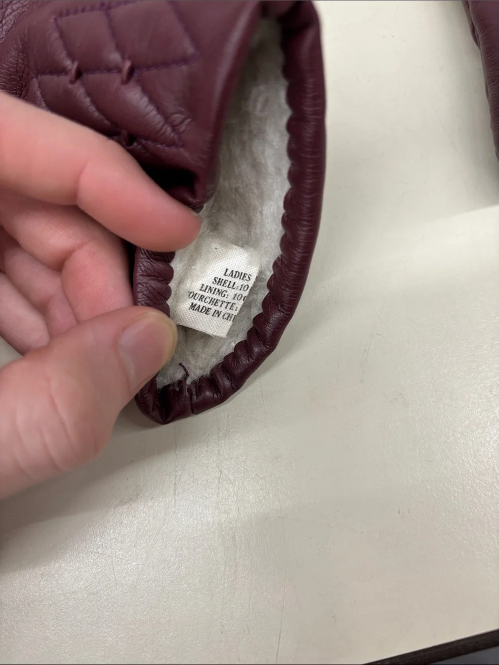 Women's Quilted Leather Gloves in Deep Plum